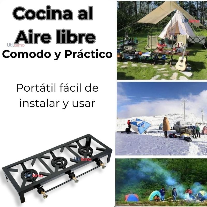 LINE - Fogón Cocina A Gas Licuado 3 Platos Camping Hogar