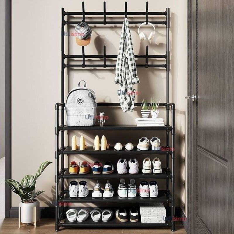 LINE - Zapatero Organizador 3 en 1 Closet Armario Perchero Multiuso Negro