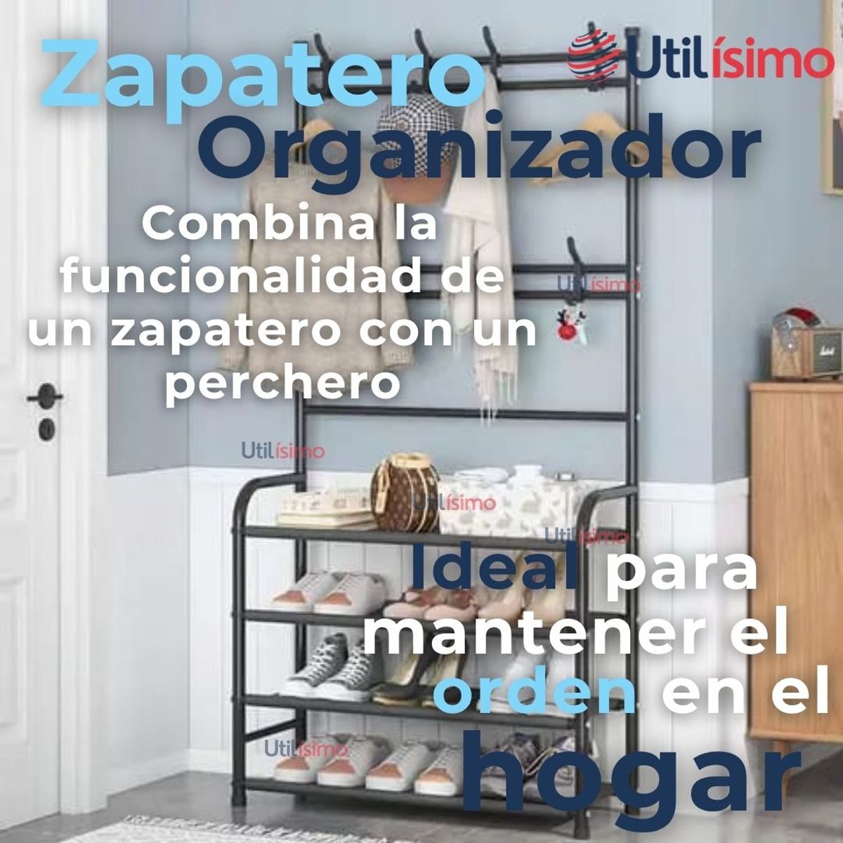 LINE - Zapatero Organizador 3 en 1 Closet Armario Perchero Multiuso Negro