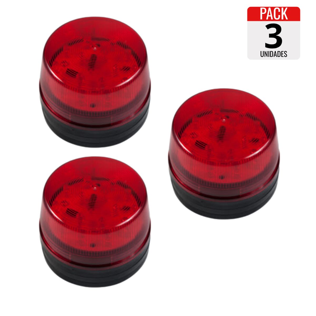 GENERICO - Pack x3 Balizas Estroboscópicas Rojas  12VDC