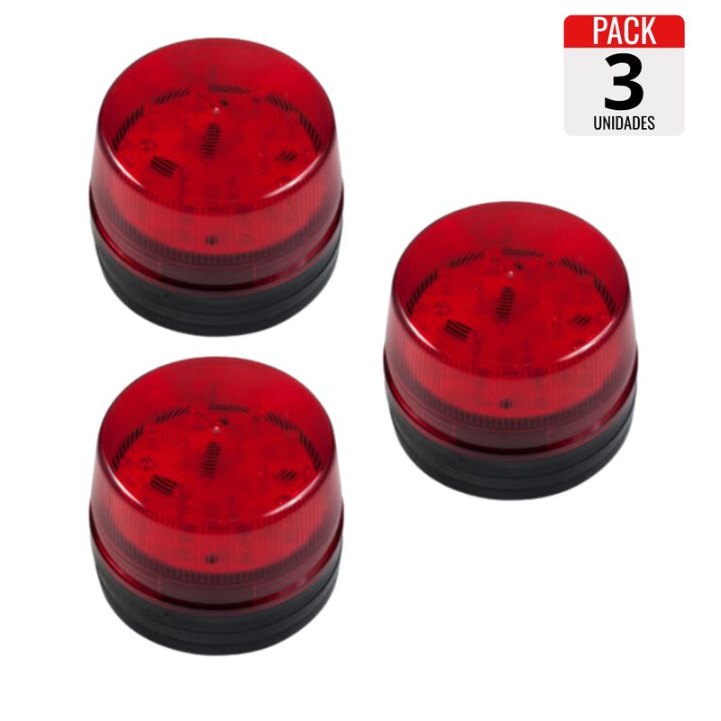 GENERICO - Pack x3 Balizas Estroboscópicas Rojas  12VDC