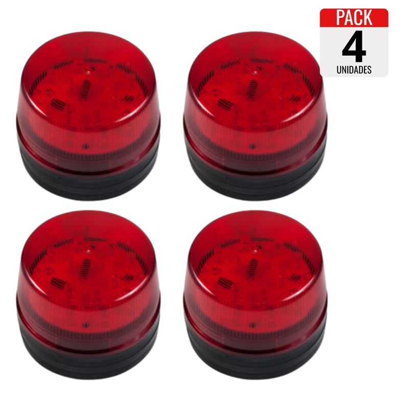 GENERICO - Pack x4 Balizas Estroboscópicas Rojas  12VDC