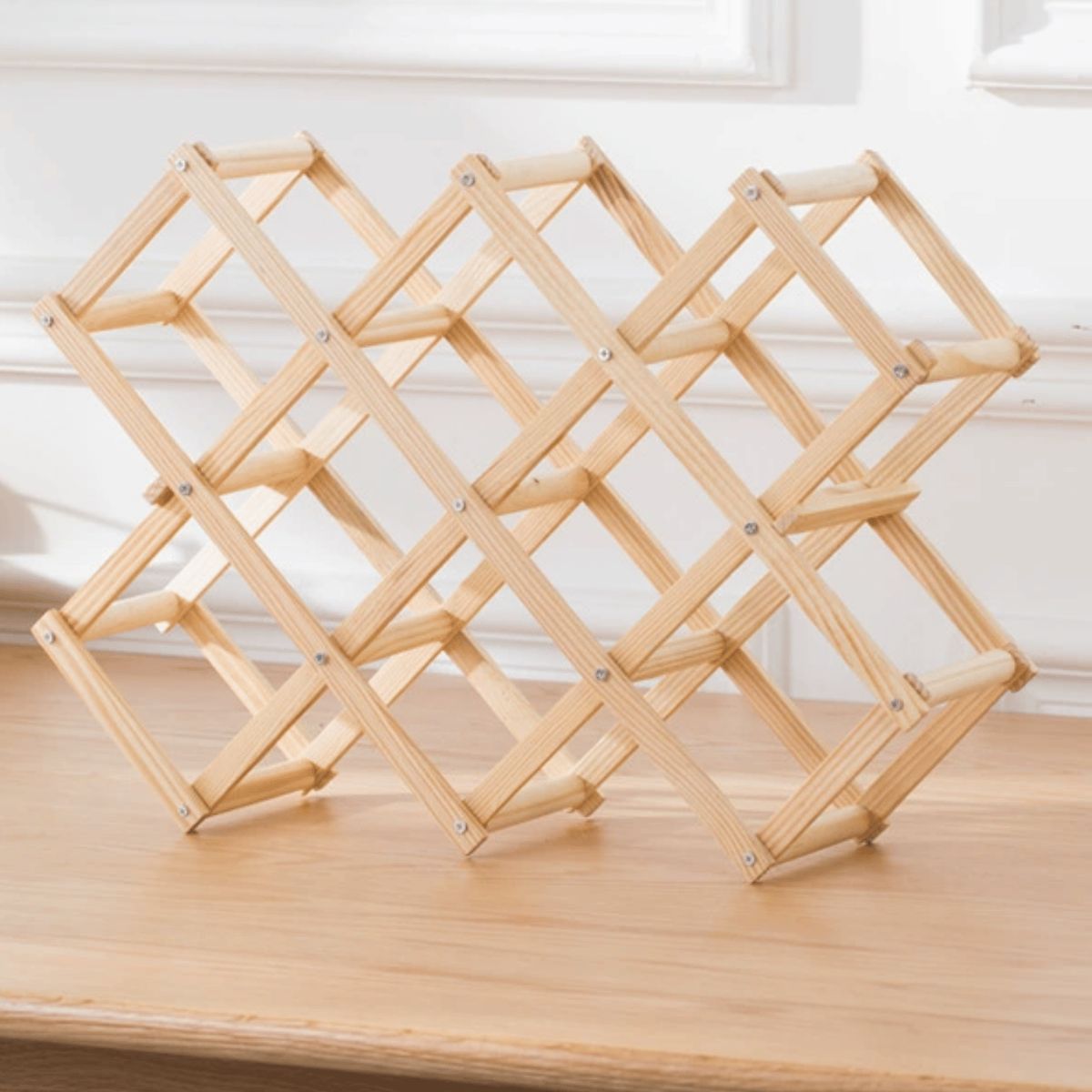 HOMESTAR - Botellero plegable de madera natural para 10 botellas