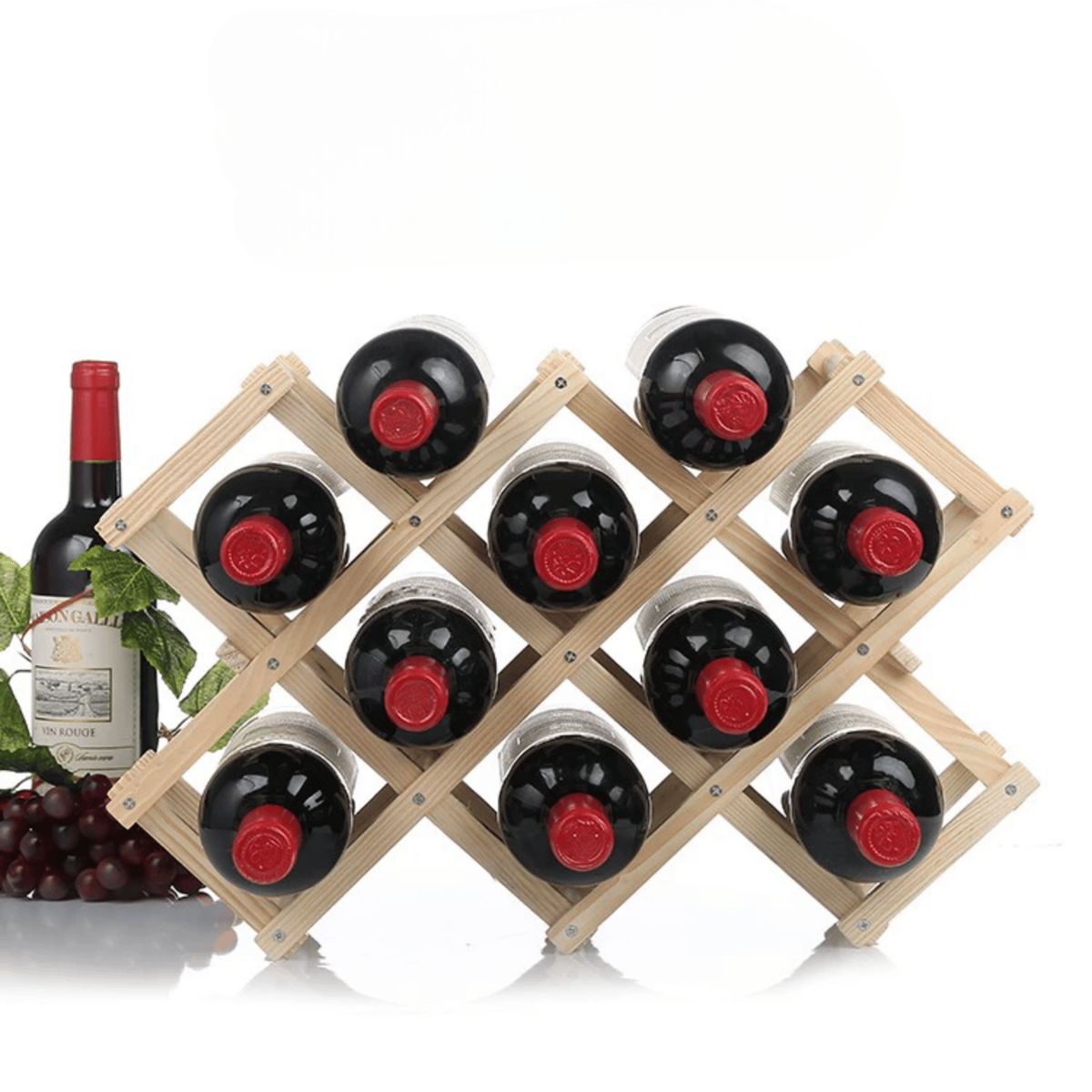 HOMESTAR - Botellero plegable de madera natural para 10 botellas