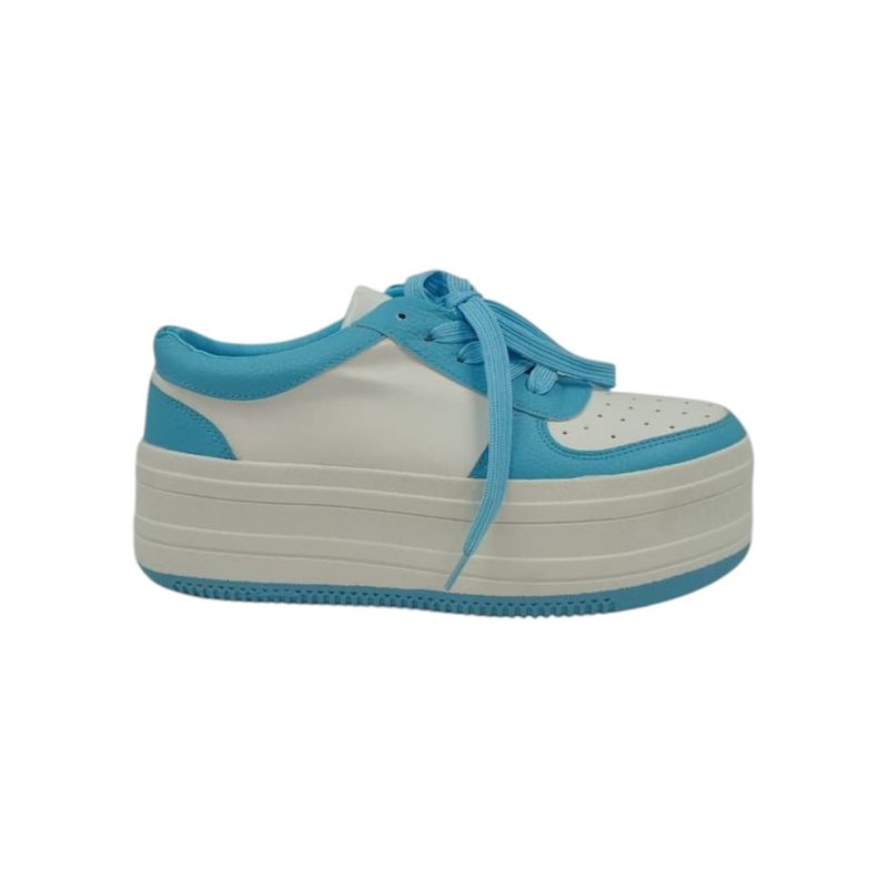 HERIEL - Zapatilla Blanca con Azul Plataforma Mujer