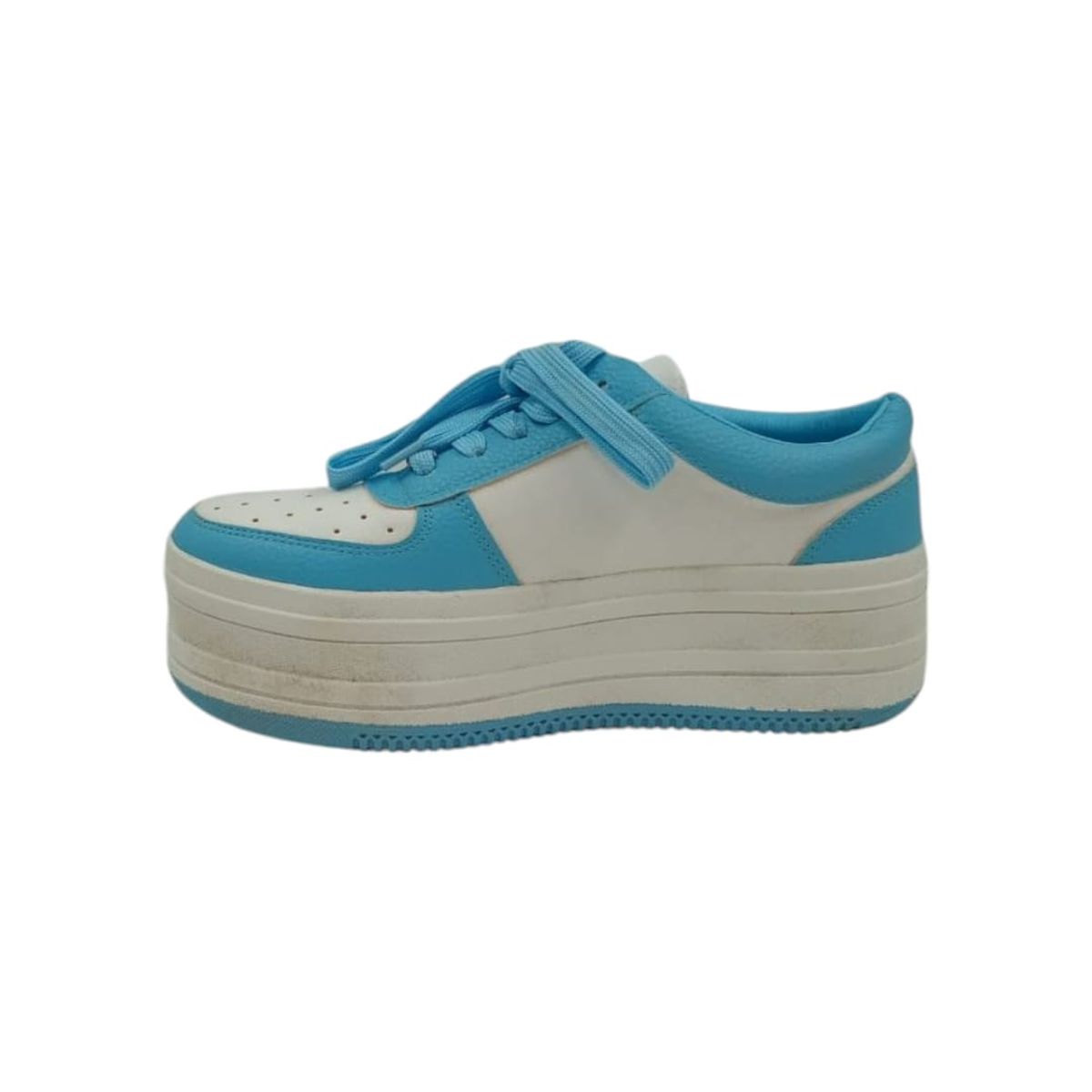 HERIEL - Zapatilla Blanca con Azul Plataforma Mujer