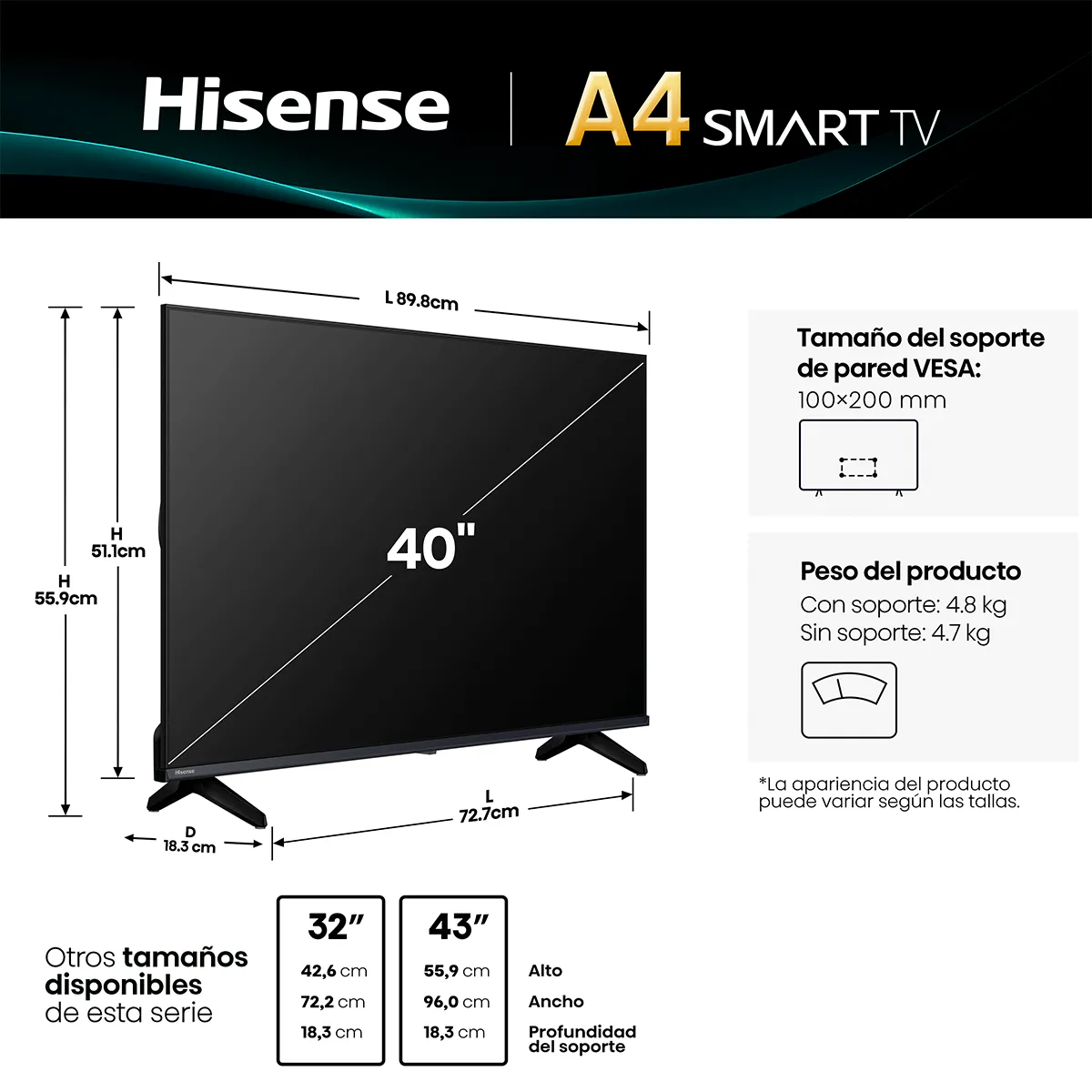 HISENSE - TV LED HISENSE 40A4NV FHD SMART TV