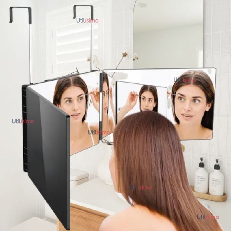 LINE - Espejo De 3 Vías De Corte De Pelo Triple De 360° Con Ganchos