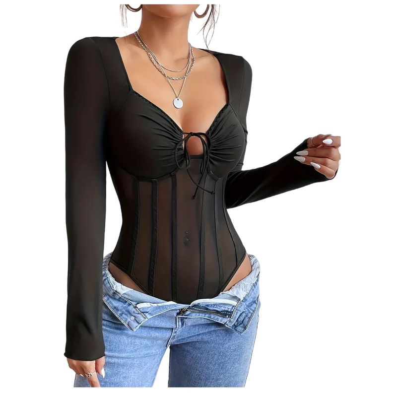 GARSIL - Body Elegante Para Mujer De Manga Larga  Semi Transparente