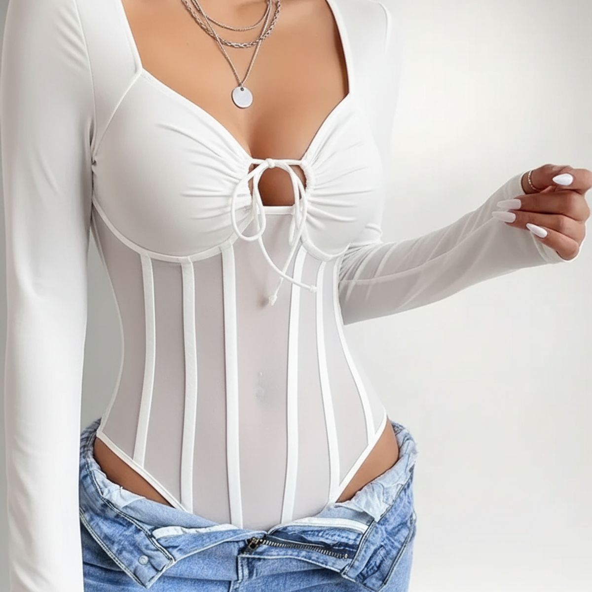 GARSIL - Body Elegante Para Mujer De Manga Larga  Semi Transparente