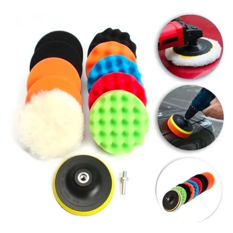 GENERICO - Set 10 Accesorios Discos Esponjas Pulir Pulidoras Auto