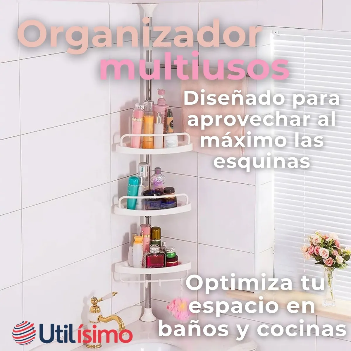 LINE - Organizador Esquinero Baño Ducha Multiuso 4 Pisos Ajustable