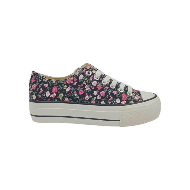 HERIEL - Zapatilla Negra Flores Mujer