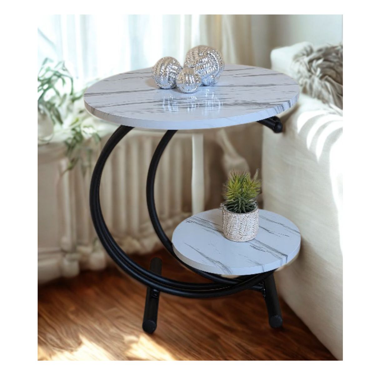 GENERICO - Mesa Auxiliar Dos Niveles Con Efecto Mármol Elegante Moderna