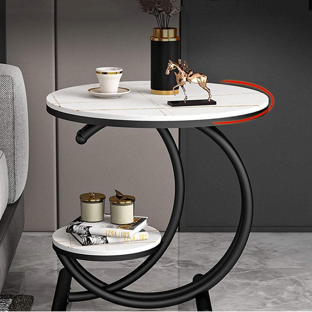 GENERICO - Mesa Auxiliar Dos Niveles Con Efecto Mármol Elegante Moderna