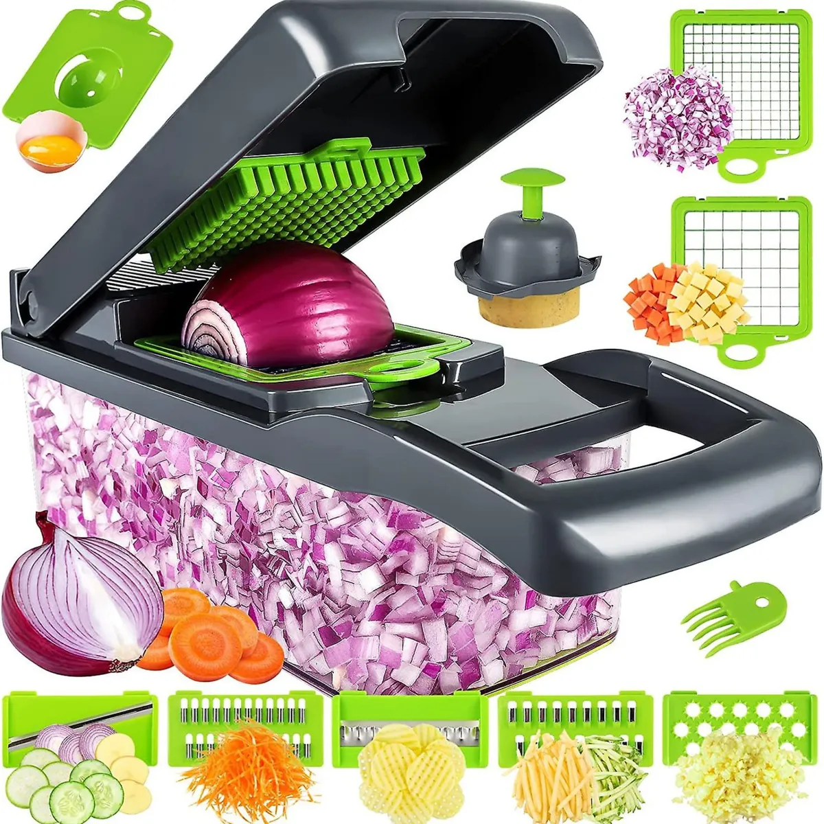 MOVI - Cortador, Rallador y Picador de Frutas y Verduras Manual 14 en 1