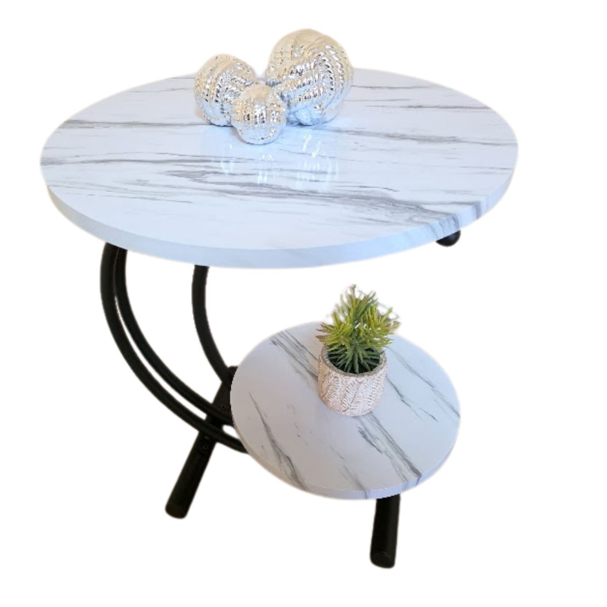 GENERICO - Mesa Auxiliar Dos Niveles Con Efecto Mármol Elegante Moderna
