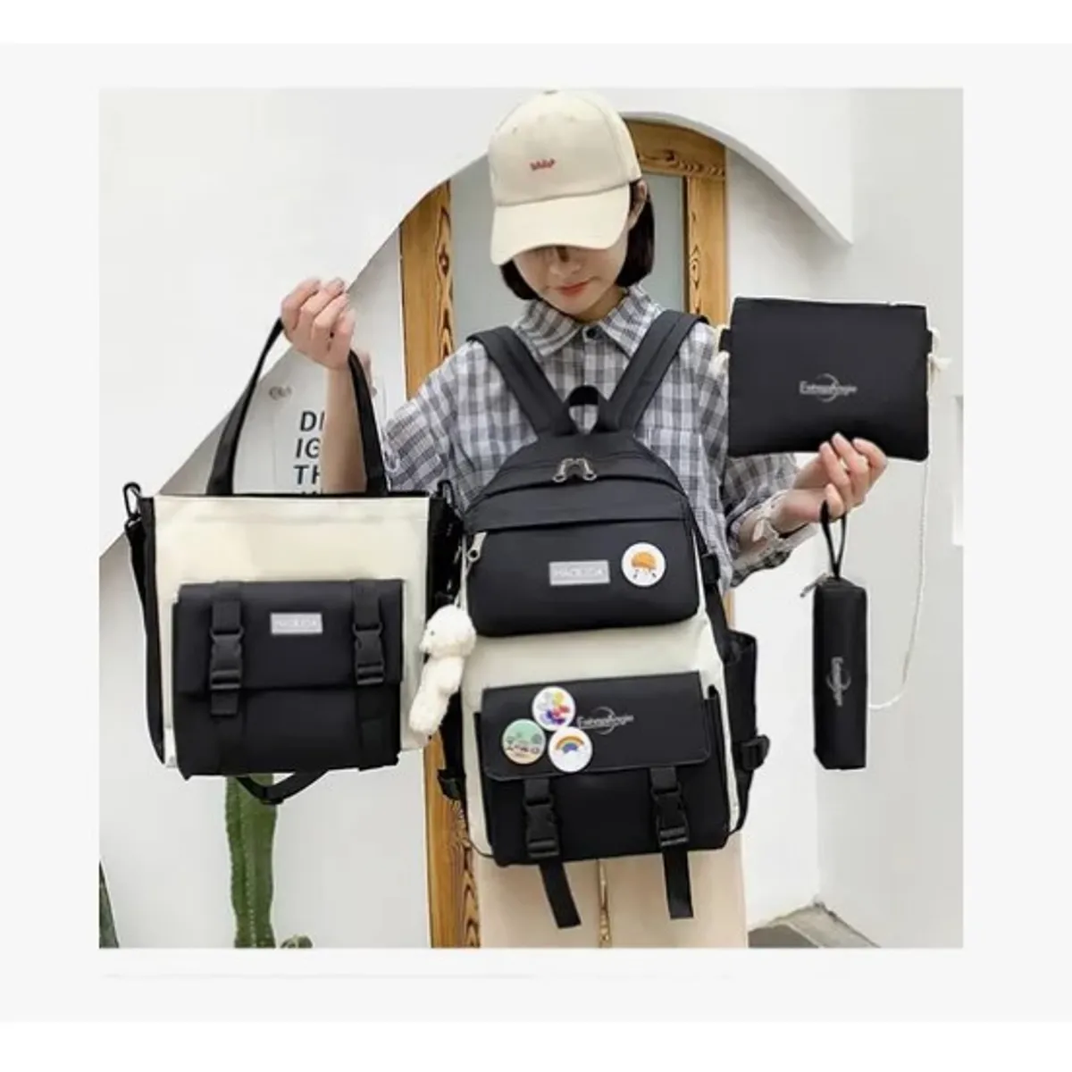 ESHOPANGIE - Mochila Urbana Escolar Viaje Estilo Coreano 4 Piezas
