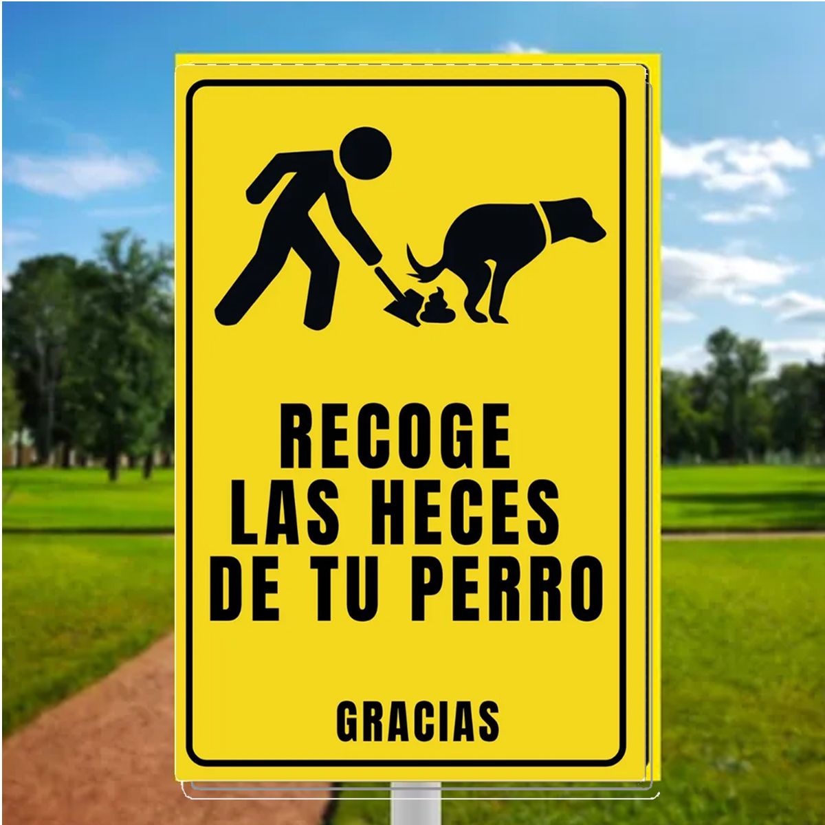 CREA PRINT - Aviso  recoge heces de tu perro sobre base metalica 20x30 cms