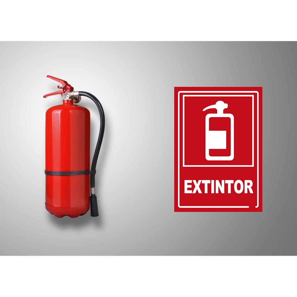 Aviso  Extintor de incendio sobre base metalica 20x30 cms, marca CREA PRINT - Foto Principal