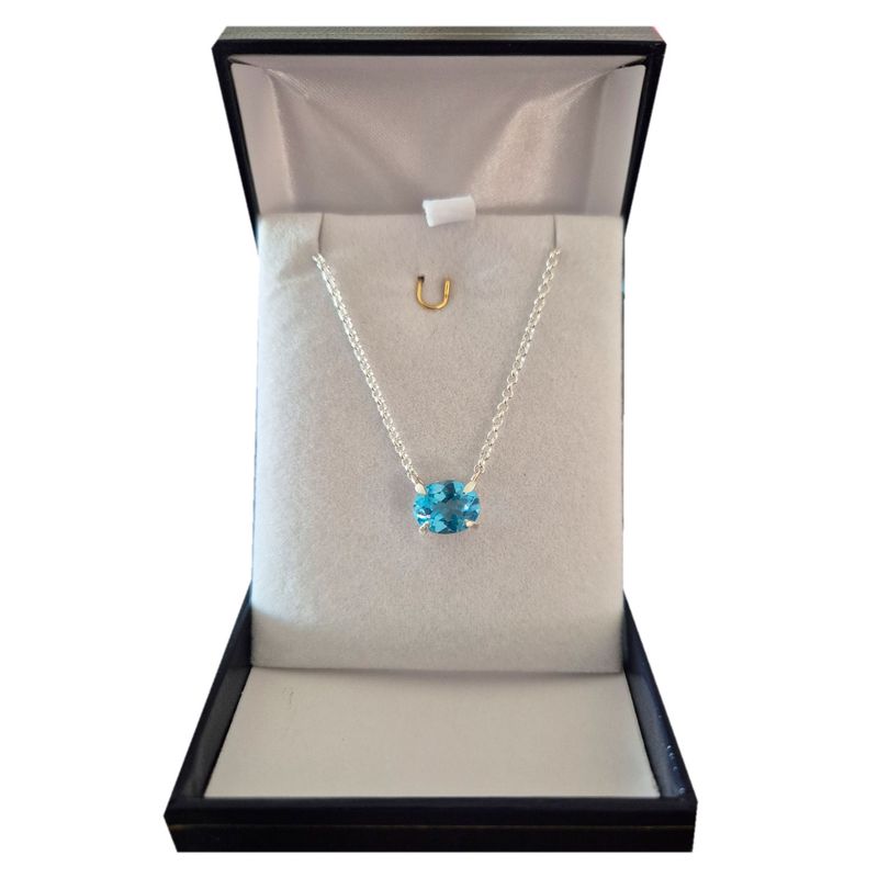GENERICO - COLLAR MUJER DE PLATA FINA CON TOPACIO AZUL NATURAL ORFEBRERÍA CHILENA