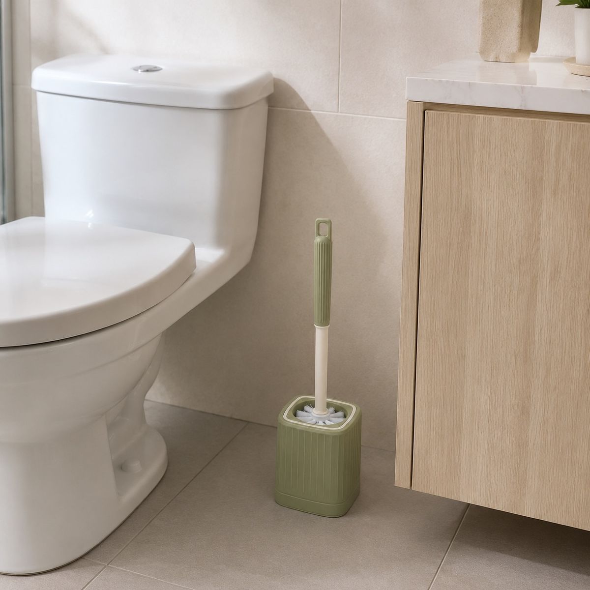 HOMESTAR - Escobilla de baño verde mate con base contenedora