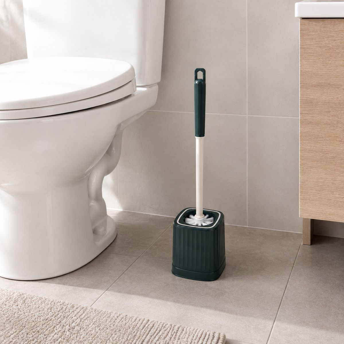 HOMESTAR - Escobilla de baño verde oscuro con soporte contenedor