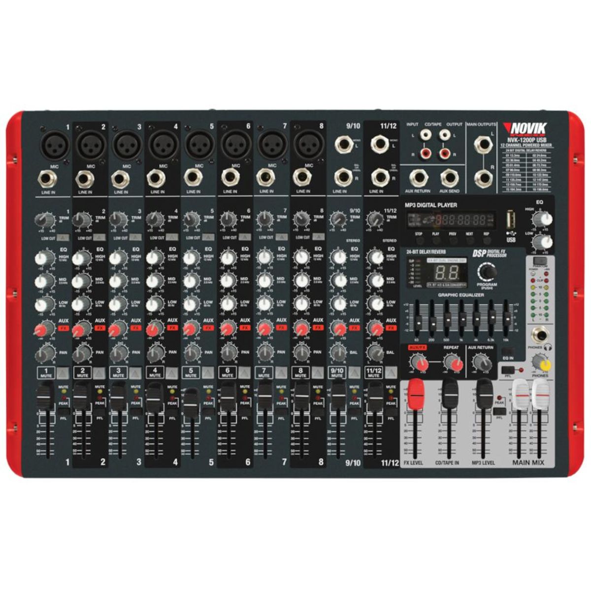 NOVIK NEO - Mixer Amplificado Novik NVK-1200P USB - Rojo