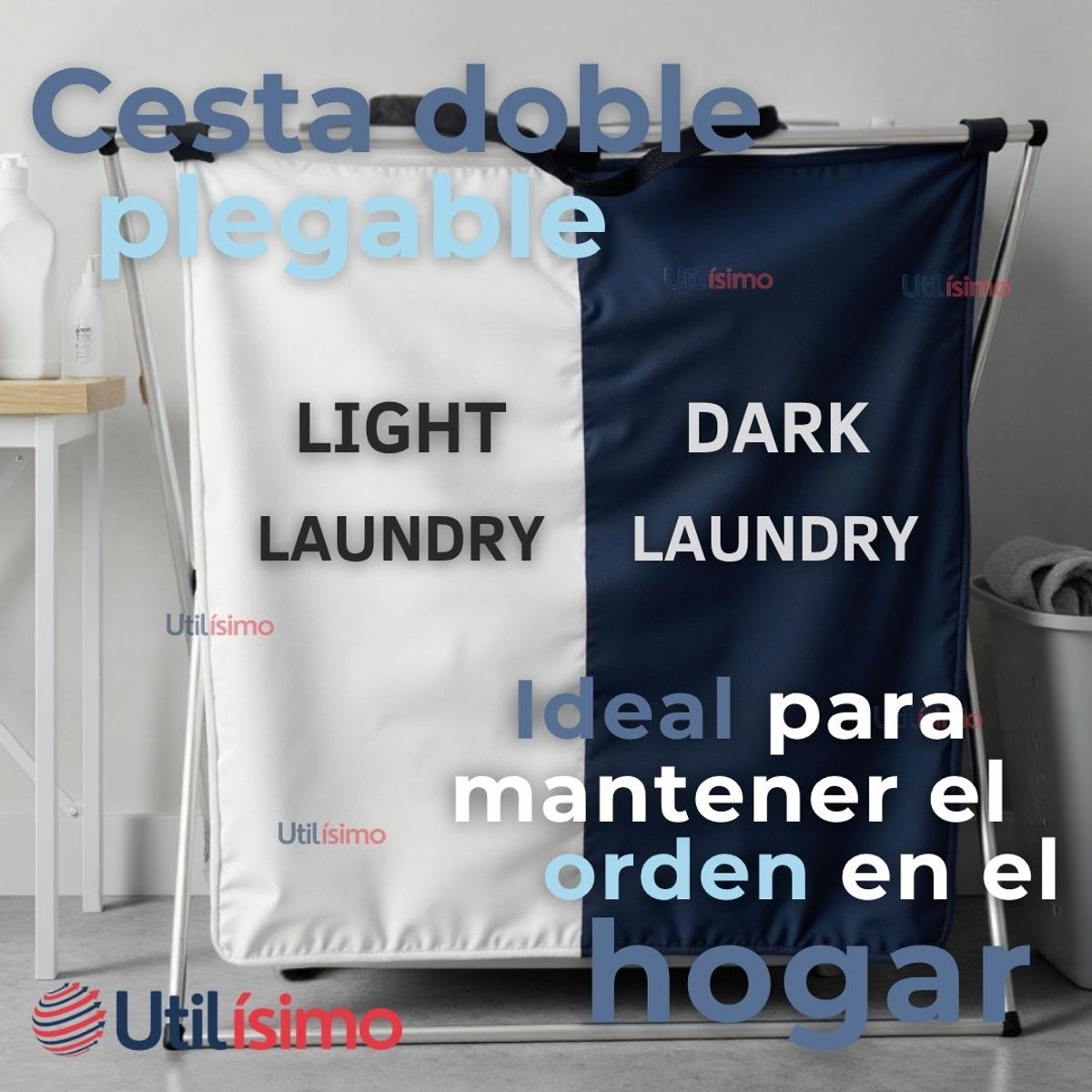 LINE - Canasto Plegable para Ropa 2 en 1 Tela Práctico Para El Hogar