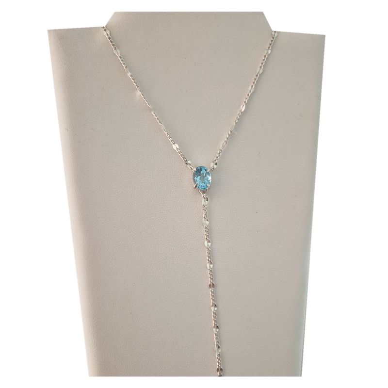 GENERICO - COLLAR PUNTO DE LUZ DE PLATA FINA TIPO CASCADA CON TOPACIO NATURAL