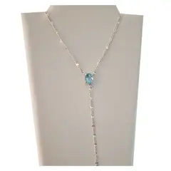 GENERICO - COLLAR PUNTO DE LUZ DE PLATA FINA TIPO CASCADA CON TOPACIO AZUL NATURAL