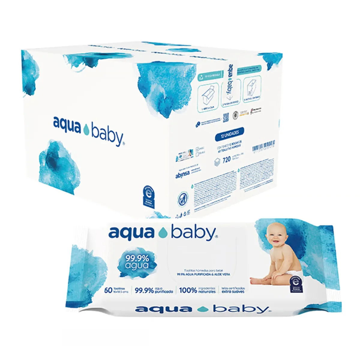 AQUA BABY - Wipes Toallas Húmedas Aquababy 60 – Caja 12 paquetes 720 unidades