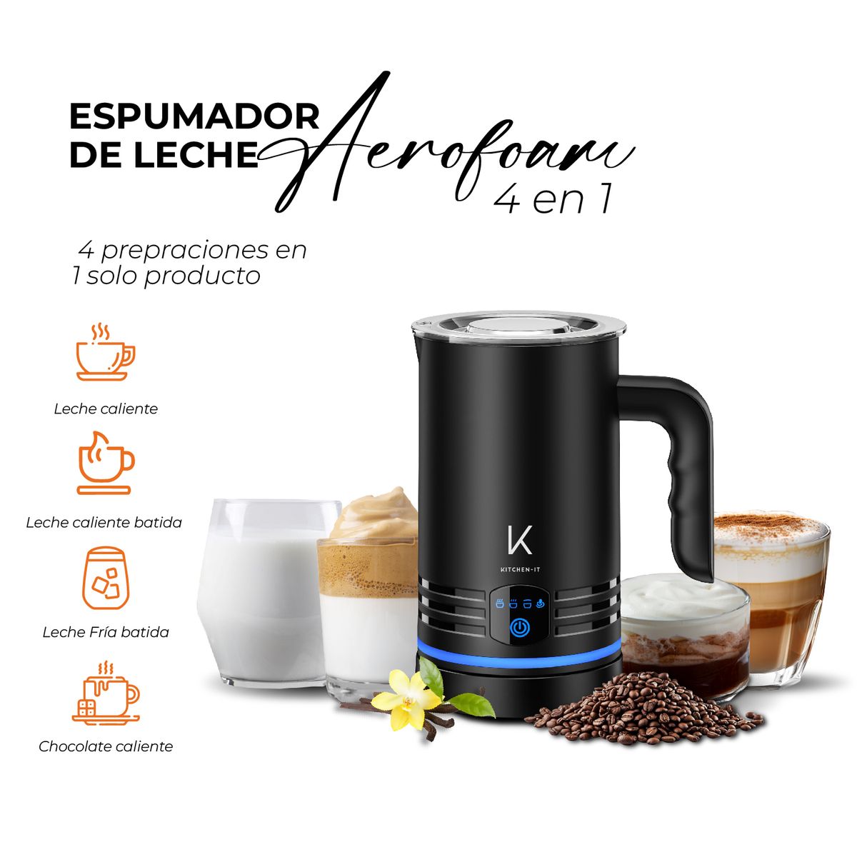KITCHEN IT - Espumador de Leche Aerofoam 4 en 1 Kitchen-It