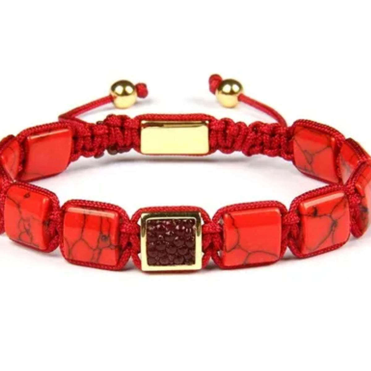 GENERICO - Pulsera De Piedra Roja Jaspe Hombre Y Mujer Moda Royal Madriz
