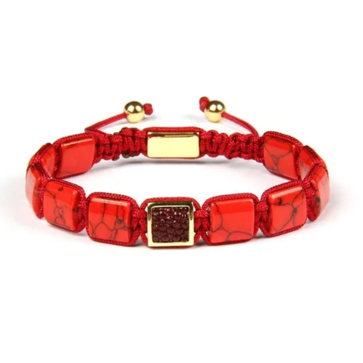 GENERICO - Pulsera De Piedra Roja Jaspe Hombre Y Mujer Moda Royal Madriz