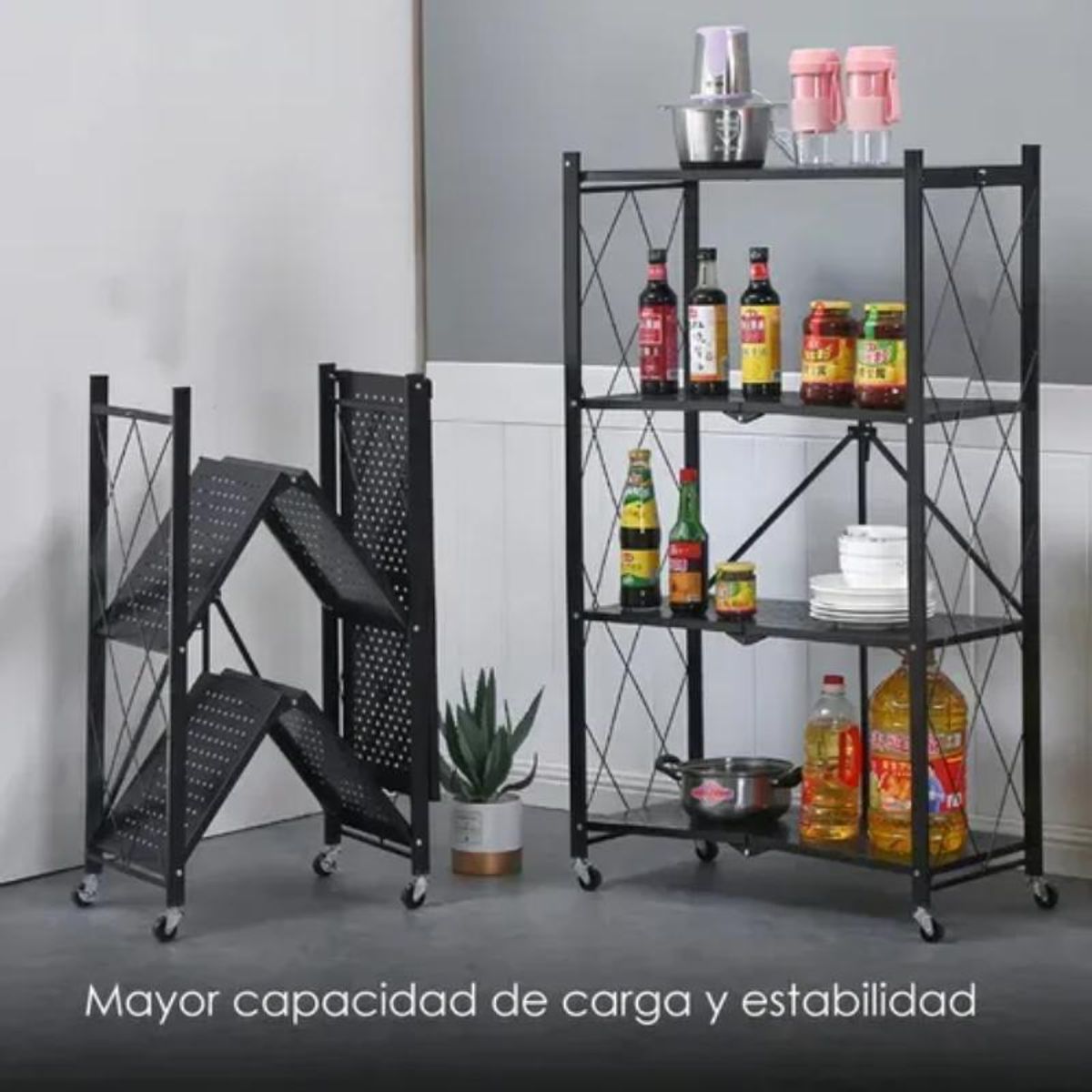 GENERICO - Organizador Estante Plegable 4 Niveles Ruedas Cocina Living