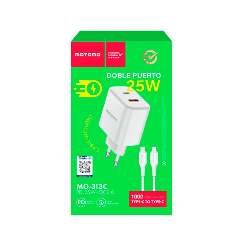 MOTOMO - Cargador Rapido Motomo 25W Con Cable C a C