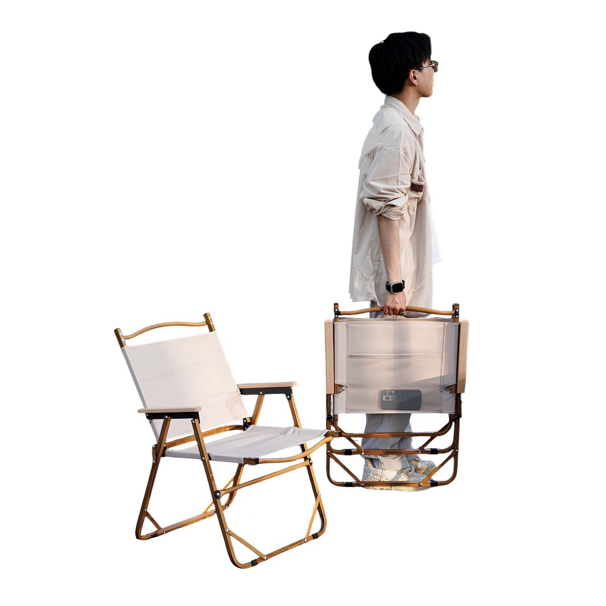 LUBABYCAS - Silla Plegable Camping Con Bolsillo Playa Picnic Beige Kemi