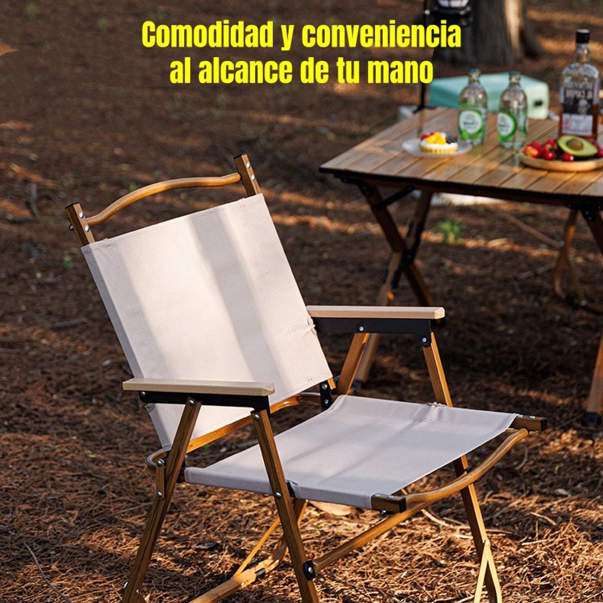 LUBABYCAS - Silla Plegable Camping Con Bolsillo Playa Picnic Beige Kemi