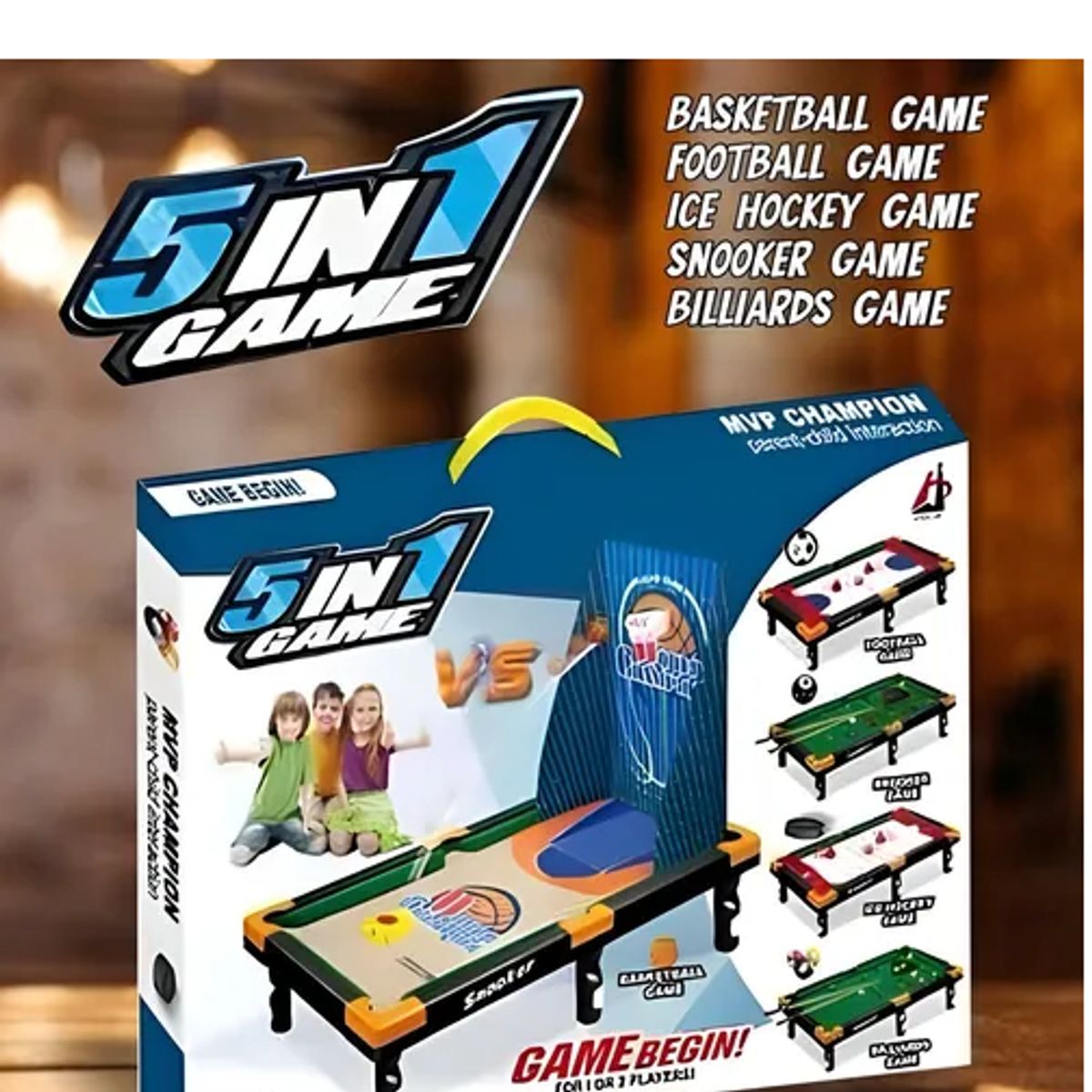 GENERICO - Juguete Mini Mesa 5 En 1 Juegos Billar Hockey Snooker