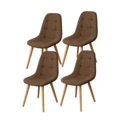 GENERICO - Pack 4 Sillas Capitone Lino - Cafe