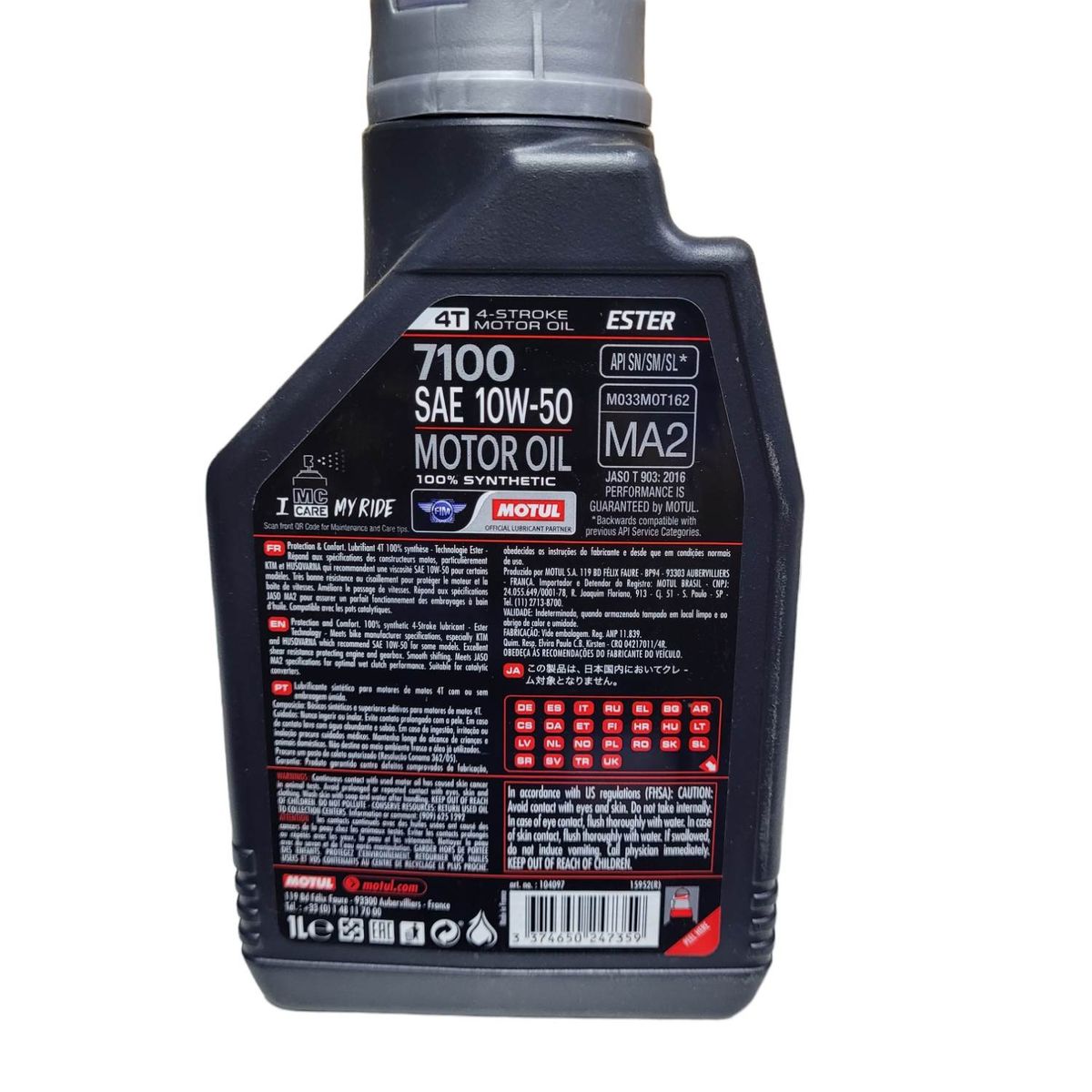 MOTUL - Aceite Moto Y Cuatriciclo 10w 50 Full Sintetico Motul 4t 1l
