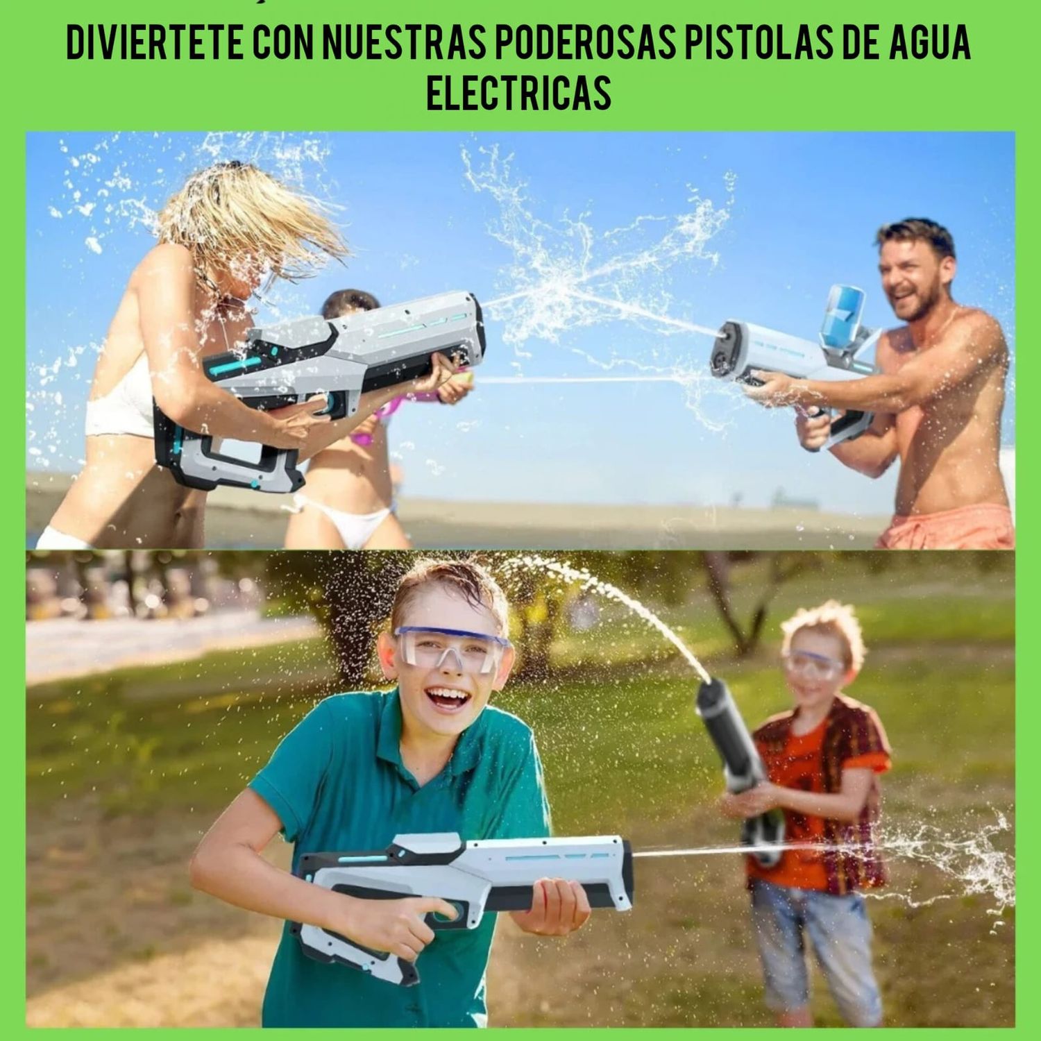 Pistola De Agua Eléctrica Con Luz LED – Recargable, Alcance De 6-8 Metros, Tanque De 350 Ml, Baterías De 500 MAh – Ideal Para Piscina Y Playa