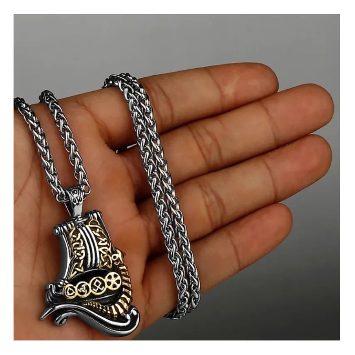 GENERICO - Collar Vikingo Valknut Vegvisir Barco Acero Hombre