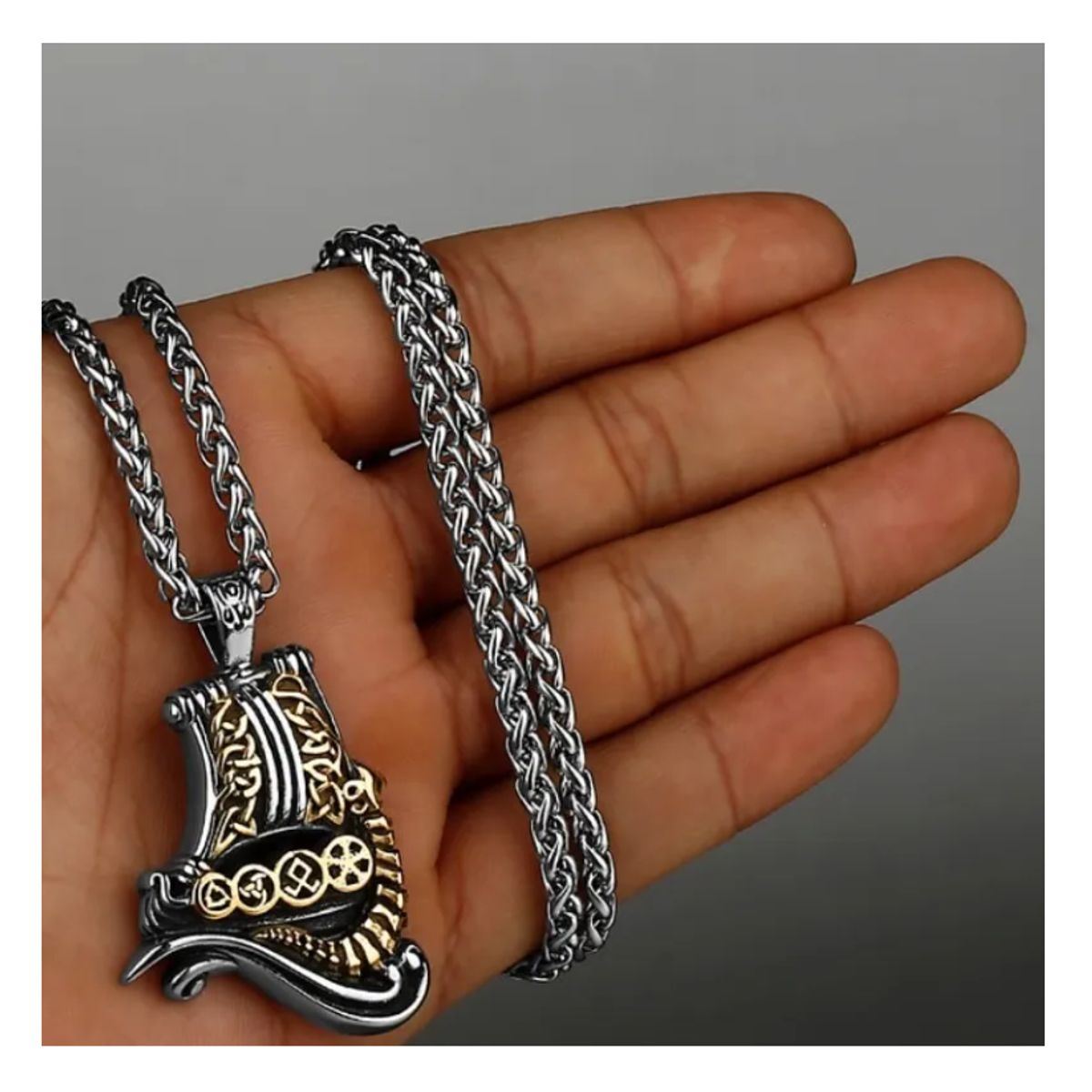 GENERICO - Collar Vikingo Valknut Vegvisir Barco Acero Hombre