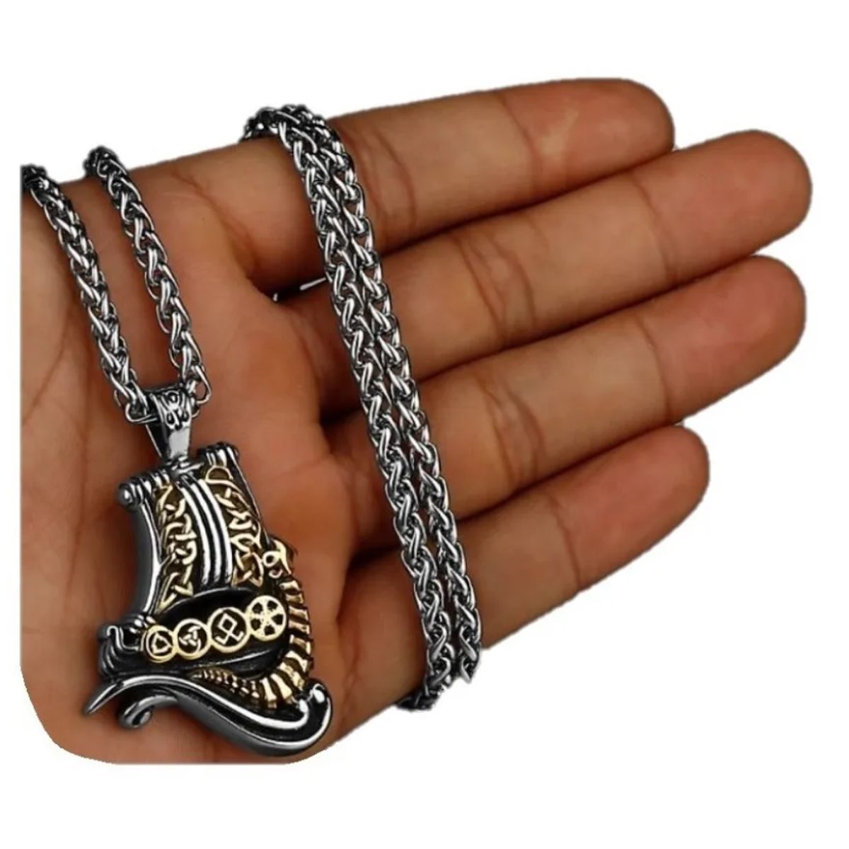 GENERICO - Collar Vikingo Valknut Vegvisir Barco Acero Hombre