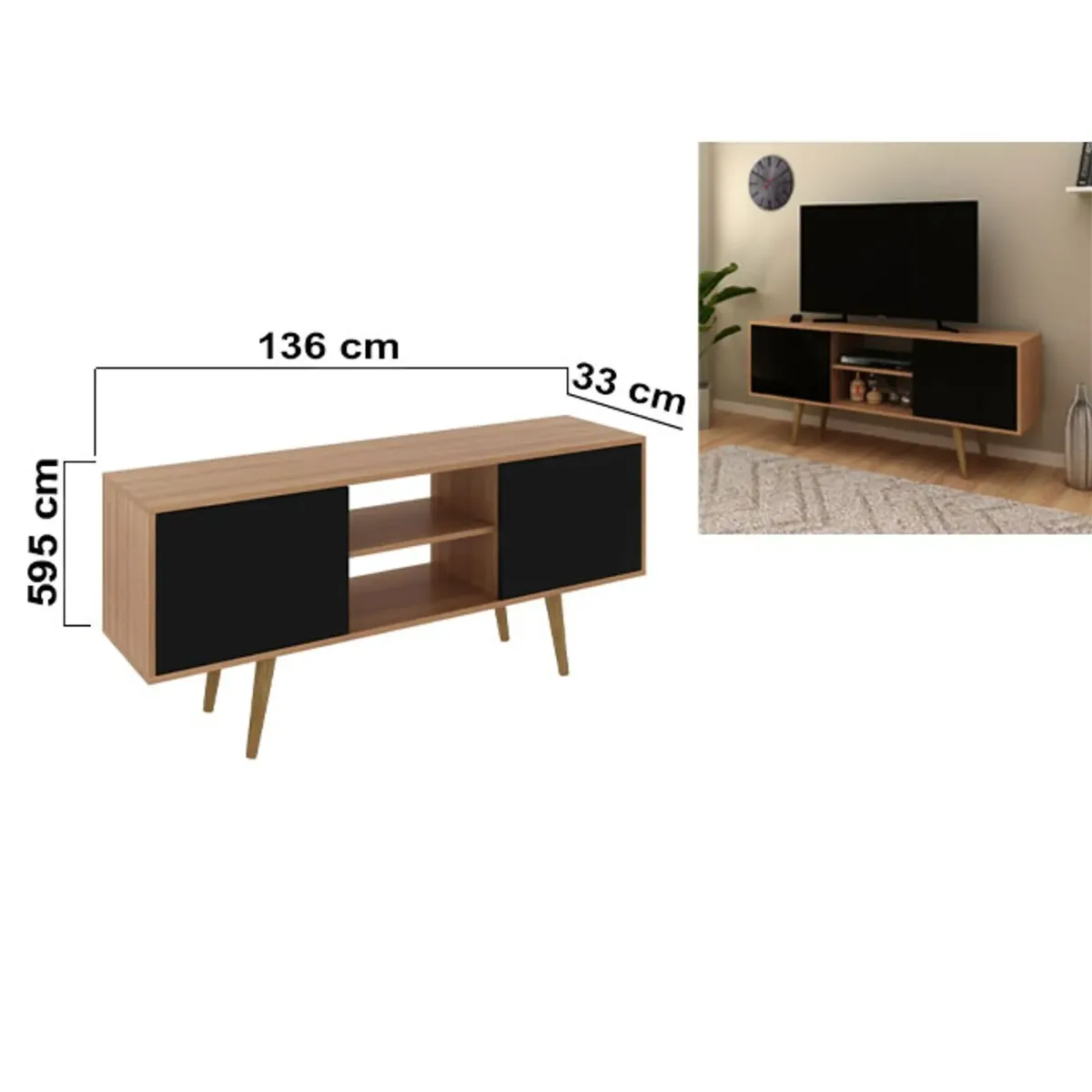 TECNOMOBILI - Rack TV 55" Almendra/Negro R1464 Tecnomobili
