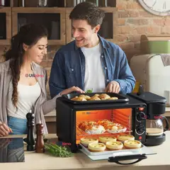 LINE - Máquina de Desayuno Multifuncional 3 En 1 Horno Cafetera Sartén