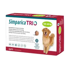 ZOETIS - SIMPARICA TRIO 20 A 40 KG ANTIPARASITARIO INTERNO/EXTERNO