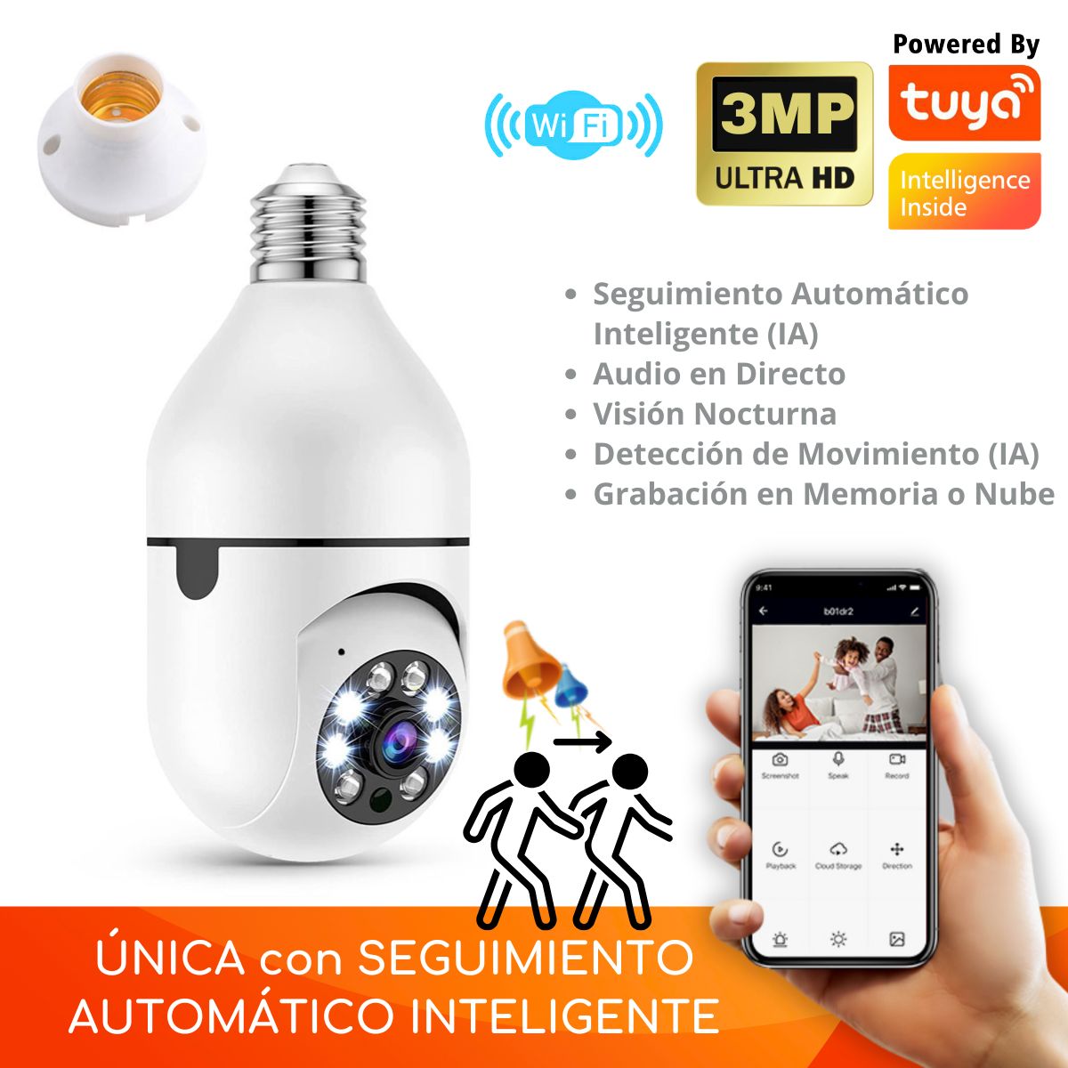 D MOTICA - Cámara Mini Domo Wifi Inteligente ULTRA HD Móvil Interior-Seguimiento Automático